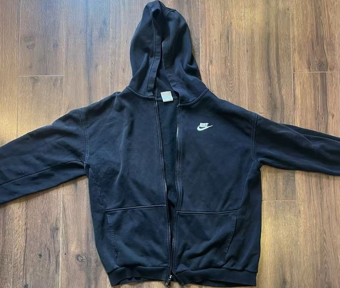 Nike Men's Black Fleece Full Zip Hooded Hoodie XL Logo Pockets Long Sleeve