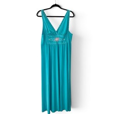 Shadowline Gown Long Turquoise Embroidery Flower Size Medium Rare