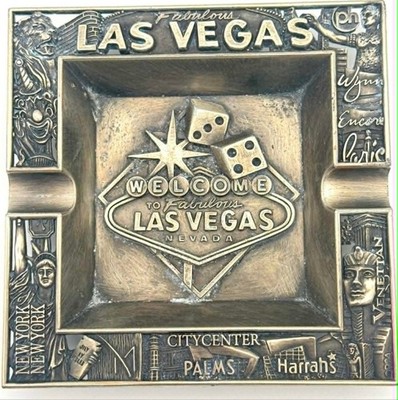 Las Vegas Metal Ashtray Dice Welcome Sign Palms Wynn Harrahs 5  Square