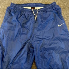 Vintage 90s Nike Men's Track Pants Sz L Windbreaker Blue Nylon Athletic Joggers