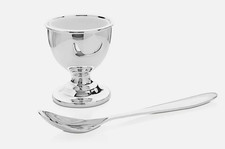 Silver Plated Egg Cup And Spoon Gift Set Christening Present Kids Baby Bambino