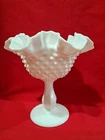 Vintage White Hobnail Milk Glass Ruffled Pedestal Compote Candy Dish 6" tall,Rea