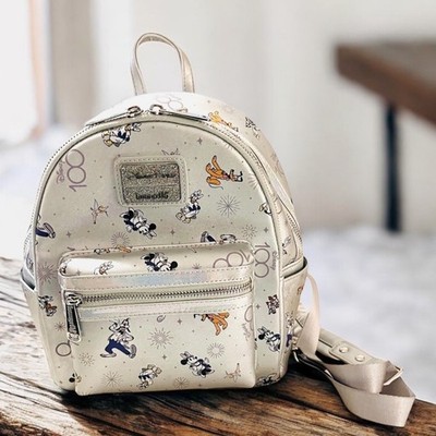 LOUNGEFLY DISNEY PARKS 100th ANNIVERSARY Backpack Bag Silver  display picture 3