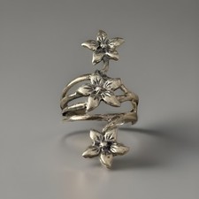 Sterling Silver 925 Cascading Flowers Statement Boho Ring size 7