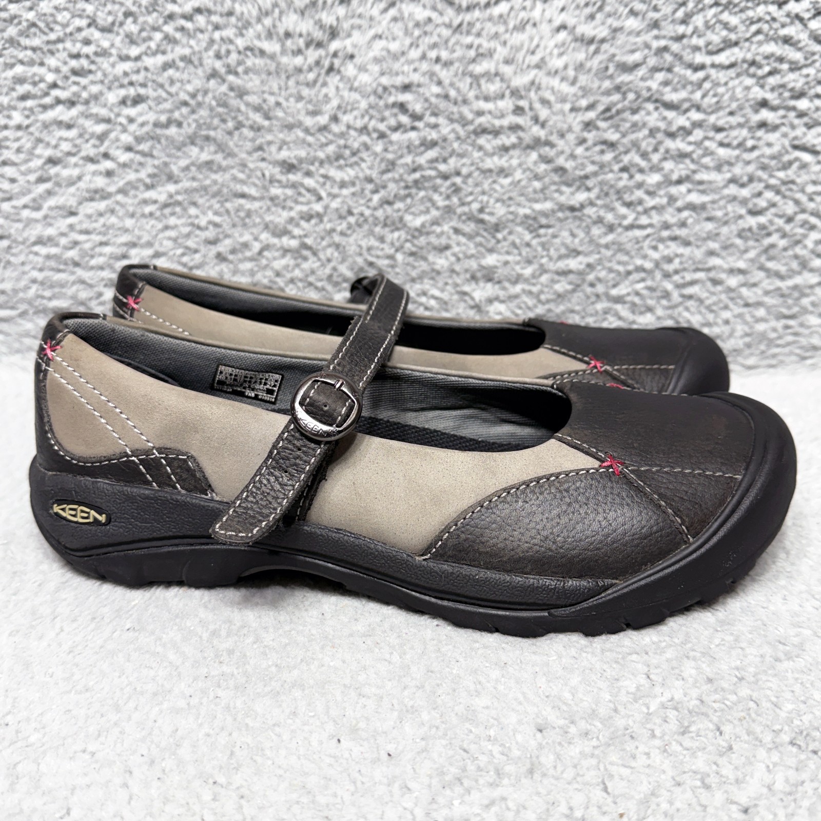 Scarpe donna Keen Presidio taglia 10 Mary Jane nere grigie fibbia pelle 1011434