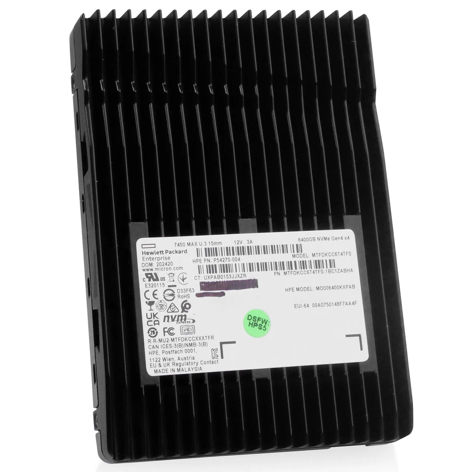 HP/Micron 7450 MAX 6.4TB MTFDKCC6T4TFS PCIe Gen 4 8GB/s U.3 NVMe 3D TLC 2.5" SSD - Image 3 of 4