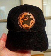 Pokemon Gengar Black Baseball Cap Leather Patch Hat Adjustable Velco Strap