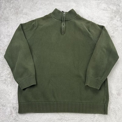 LL Bean Sweater Mens 2XL Tall Green Cotton 1/4 Zip Heritage Ribbed Hem