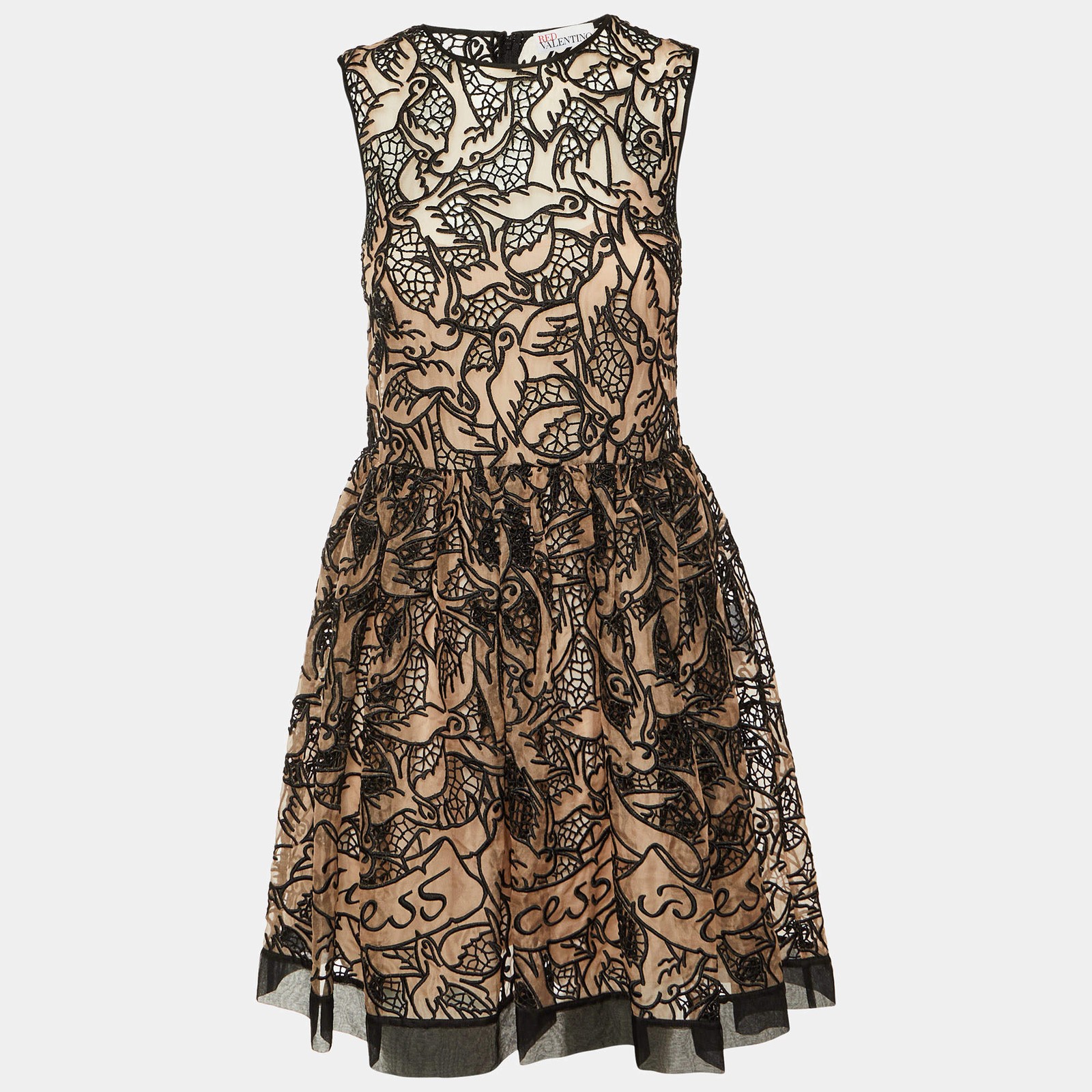 RED Valentino Beige Black Lace Mini Dress S
