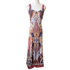 Venus Paisley Print Boho Maxi Dress XS Beaded Resort Greek Goddess Maximalist