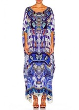 CAMILLA RHYTHM AND BLUES LONG V NECK KAFTAN SILK CRYSTALS Boho Size Small
