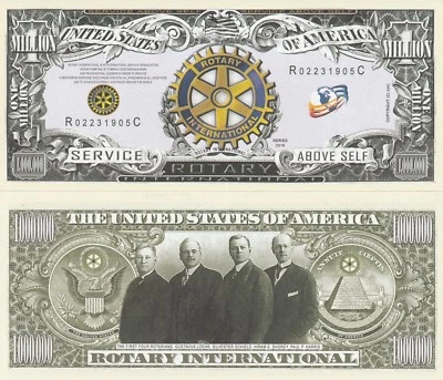 Rotary Club Million Dollar Bill Play Funny Money Novelty Note + FREE SLEEVE