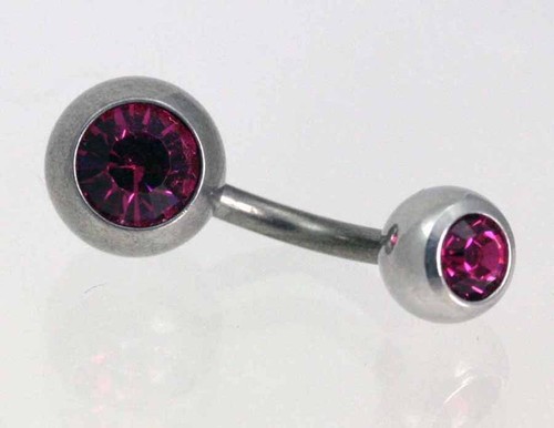 Crystal Gem belly bars, solid Titanium- Gem on both ends, 1.6mm(14g) 6-8-10-12mm - Picture 13 of 14