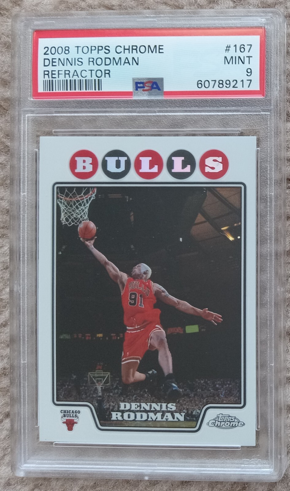 2008 Topps Chrome Refractor #167 Dennis Rodman PSA 9 Chicago Bulls HOF