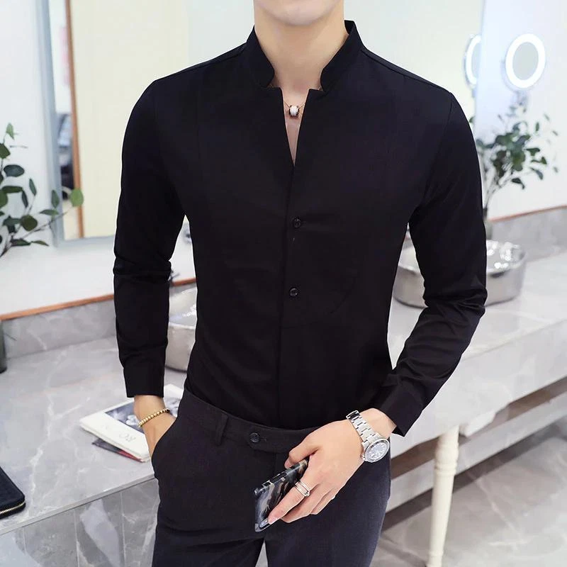 Camisa Informal De Manga Larga Para Hombre Ropa De Vestir Elegante Ajustada  Lujo