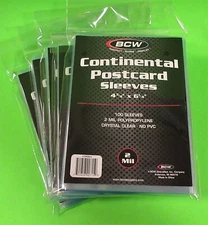 500 BCW CONTINENTAL POSTCARD SLEEVES, 2 MIL CRYSTAL CLEAR , 4-3/8 X 6-1/4