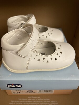Chicco Baby Girl White Ballerina Strap Leather Shoes US 5 EU 21 Worn Twice