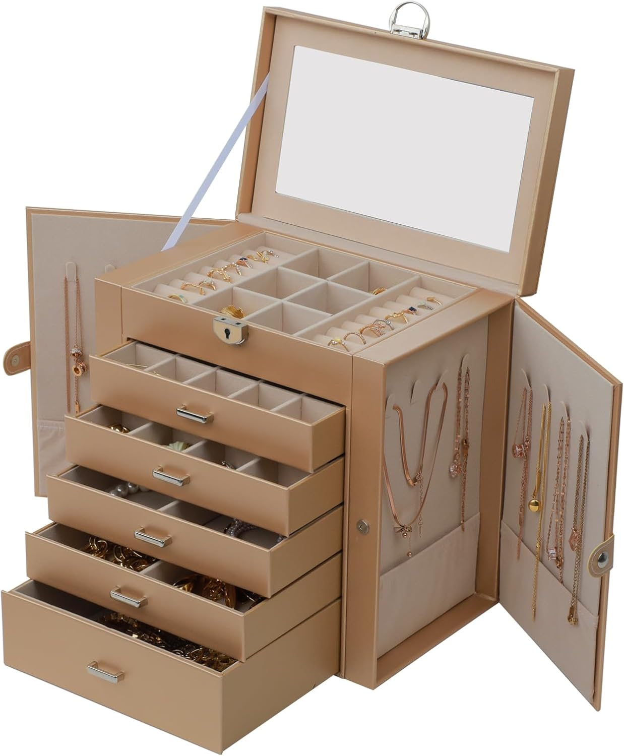6-Layer Lockable Jewelry Box Organizer with 5 Drawers for Women-image