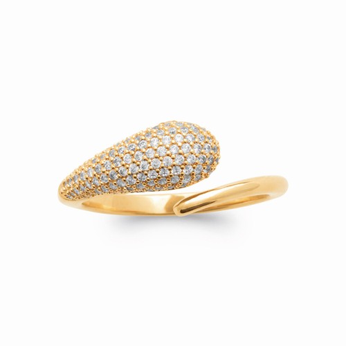 Bague Double Anneaux En Zirconium Bleu - Taille 60, Plaqué Or 18 Carats, Marque Petugons, Neuve