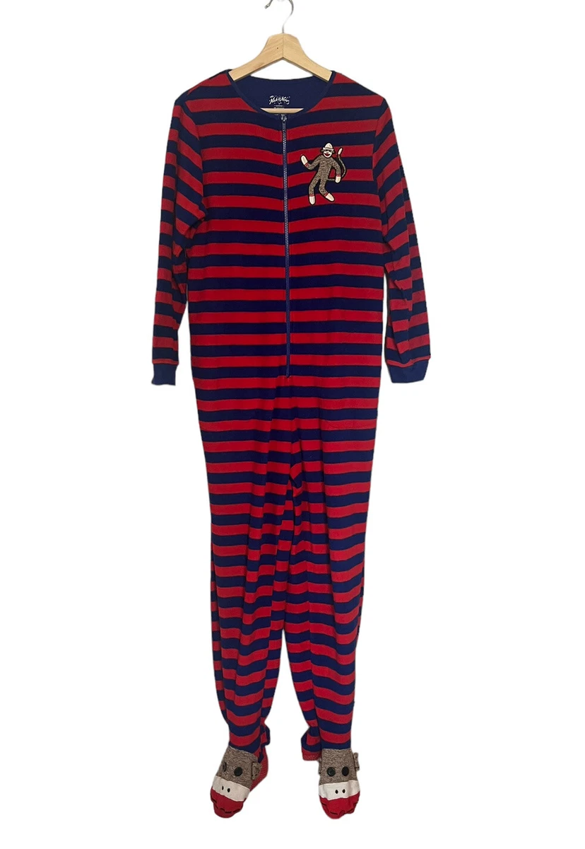 Nick Nora Sock Monkey One Piece Pajamas Sleepwear Footed Adult Small Full Zip