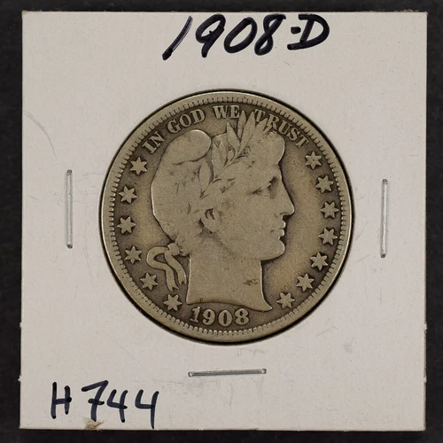 1908-D 50c SILVER BARBER HALF DOLLAR LOT#H744