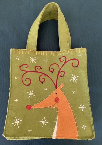 Vintage Green Christmas Reindeer Bag Handcrafted Needlework Bucilla? Felt Cute