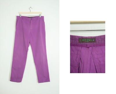 Etro Purple Cotton Pants Men s Straight Casual Designer Trousers Size 52