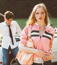 Lacoste Pink Zip Up Jacket With Stripes Izod Retro Vintage Great Shape -