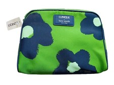 NWT Clinique x Kate Spade Green Navy Makeup Bag, Clutch, Zipper Pouch