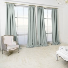 Quality DUCK EGG Pale BLUE Green 100% Linen Flax Blackout Thermal Lined CURTAINS