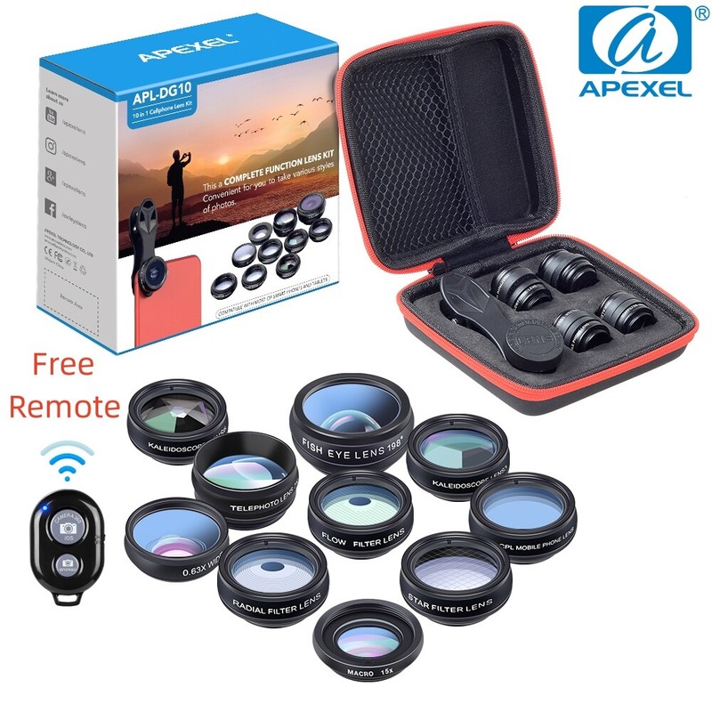 Apexel 10in1 Phone Camera Lens Fisheye Wideangle Telescope Lens Phone - Product main view