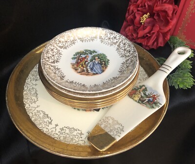 Vintage Sabin Crest O Gold 22k Cake Set 22k - 1920's Victorian
