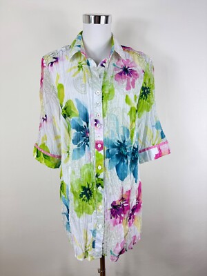 Just White Bluse, Kentkragen, Gr.46, mehrfarbiger floraler Print