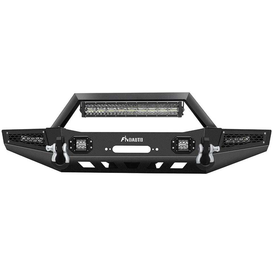 For 1983-2001 Jeep Cherokee Front Bumper W/Winch Plate & LED Lights & D-rings Foto 3 de 4