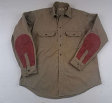 LL Bean USA Made Khaki Full Button Large Safari Shirt Arm Patches