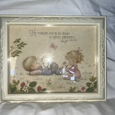 VTG 2 1970 s Homco Childrens Framed Wall Art Bible Verses Psalm 23:2 104:31