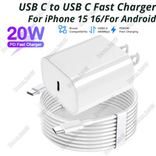 For iPhone 16 15 Pro Samsung 20W Type C Fast Charger Adapter USB C Charging Cord