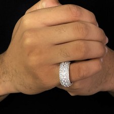 Iced VVS 5 Row Out Diamond Ring 18K White Gold Plated Pinky Size 7 Rapper cz