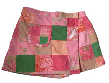 Lilly Pulitzer GIRLS Skort 8 Cotton Pink Green Patchwork Shorts Wrap skirt