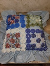 Vintage Blue Ruffle Quilted Applique Throw Pillow