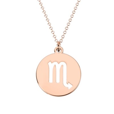 Scorpio Zodiac Sign Disc pendant 14K Rose Gold Plated Sterling Silver