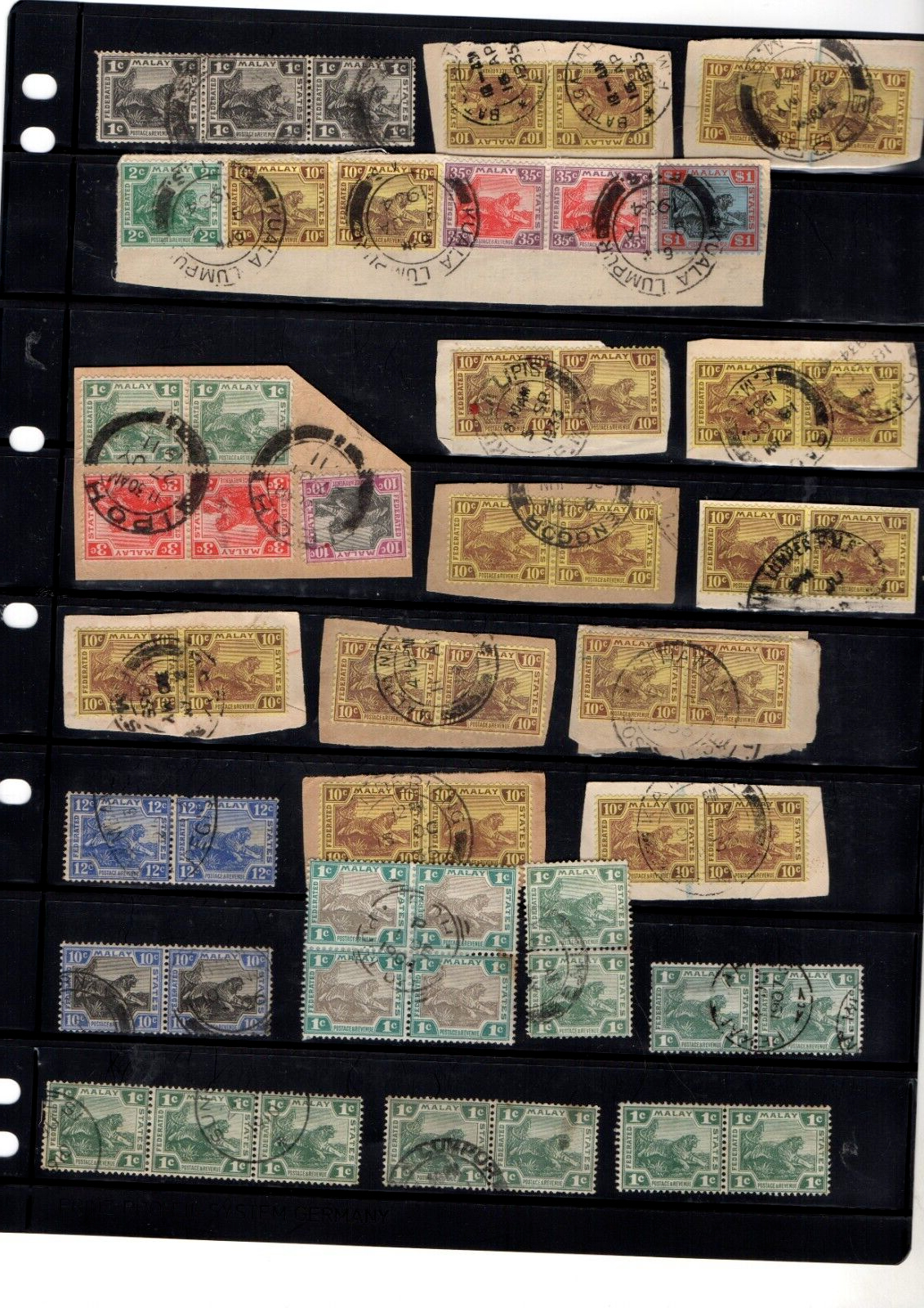 MALAYA FEDERATED STATES VARIOUS TIGER USED 1c1 STAMPS FROM