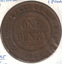 1922 Australia Circulated Penny KGV & Denomination within Circle Coin! #2