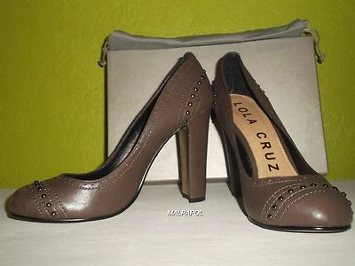 LOLA CRUZ CHAUSSURES ESCARPINS CUIR A TALON 10 CM TAUPE ET ARGENTE NEUF 38 140 e - Photo 1/4