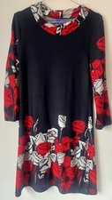 Automony Size 12 black knitted dress shift red flowers office work Warm Floral