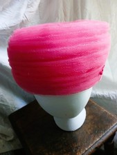 Vintage HAT 1950-1960s Pillbox HOT PINK Draped Tulle Union Made COCKTAIL Church