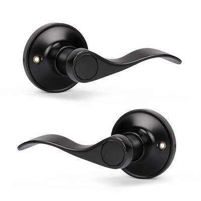 KNOBWELL 5 Set Black Interior Door Handles Wave Design Classic Dummy Doorknobs,