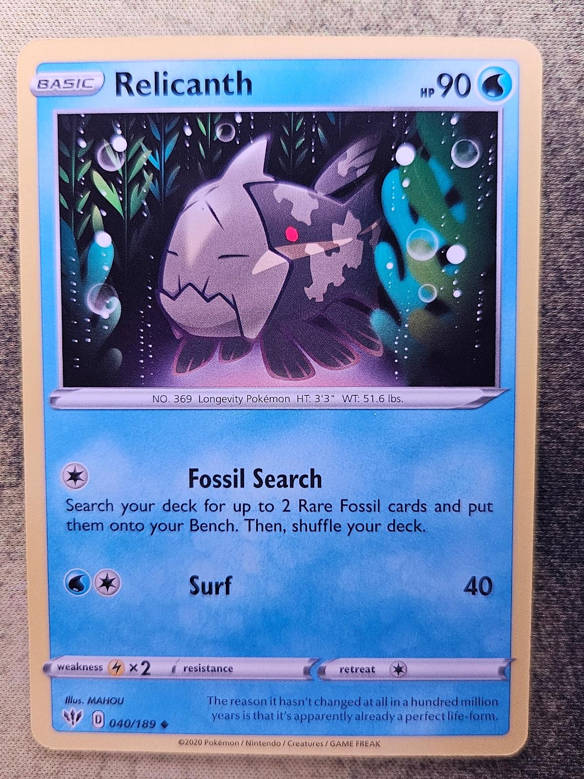 Relicanth 040/189 Uncommon Darkness Ablaze Pokemon Lightly Played