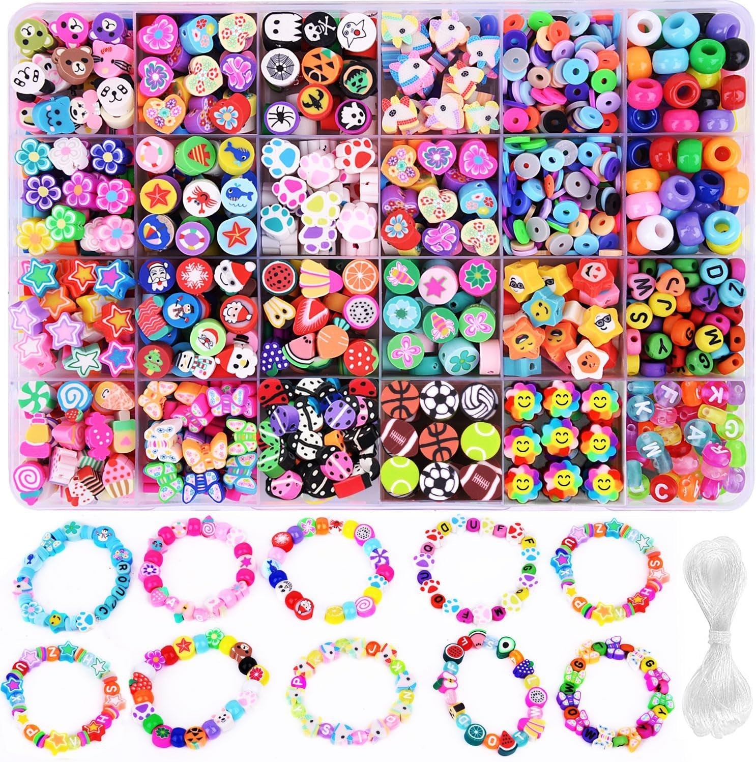 1000PCS Polymer Clay Beads Kit for DIY Bracelets - 24 Fun Fruit Styles