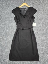 Calvin Klein CLASSIC BLACK shift dress MATCHING BELT cowl neckline Size 8 Nwt